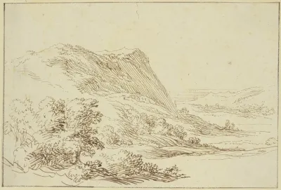 Landschaft Links Ein Berg Und Straucher Rechts Ein Tal Im Hintergrund