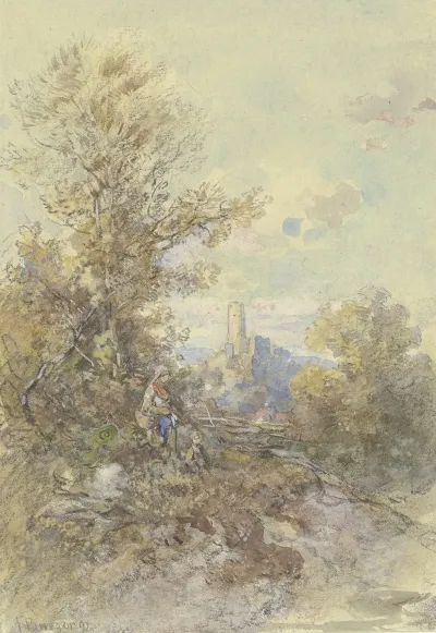 Landschaft Mit Bauerin Kind Und Der Ruine Eppstein