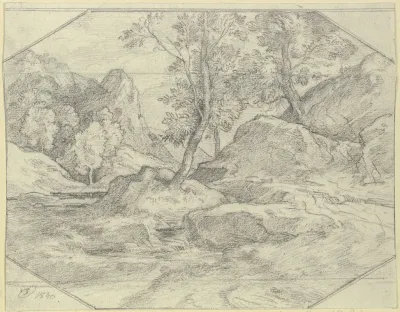 Landschaft Mit Baumen Und Felsen