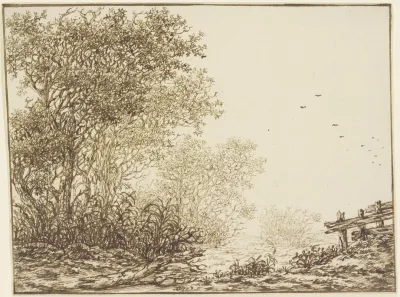 Landschaft Mit Baumen Und Weidegatter