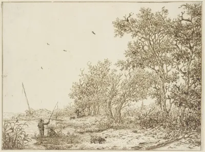 Landschaft Mit Baumen Vorne Ein Angler