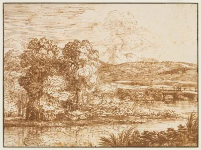 Landschaft Mit Baumgruppe Am Wasser