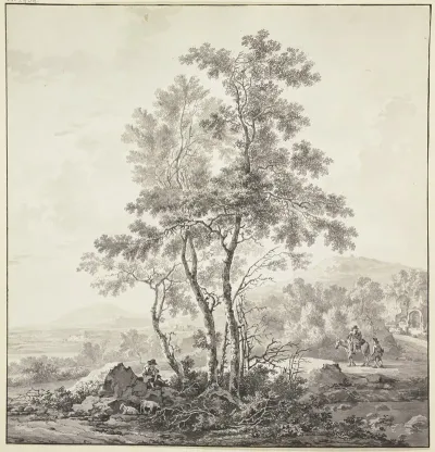 Landschaft Mit Birken Im Vordergrund