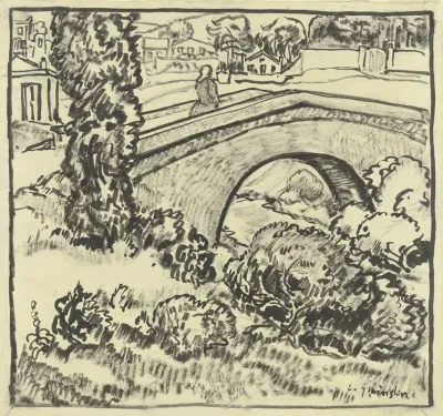 Landschaft Mit Brucke Und Ortschaft