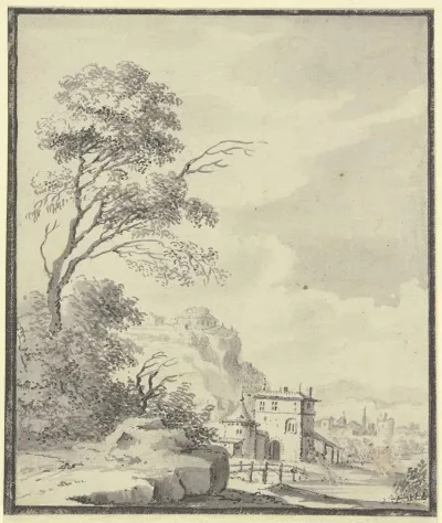 Landschaft Mit Einem Haus Mit Turm