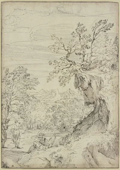 Landschaft Mit Einem Heiligen Und Zwei Weiteren Figuren