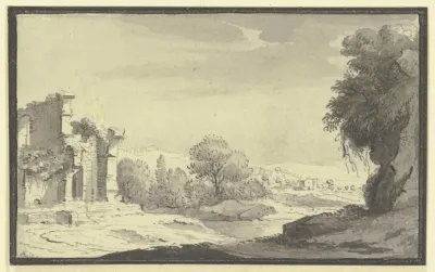 Landschaft Mit Einer Ruine Links Im Vordergrund