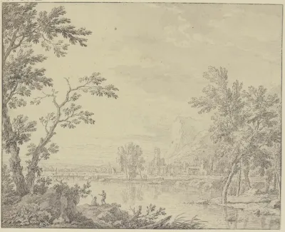 Landschaft Mit Einer Stadt Am Wasser