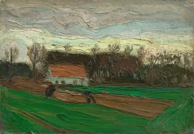 Landschaft Mit Feld Und Bauernhaus