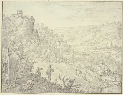 Landschaft Mit Felsenschlos Im Tal Eine Muhle