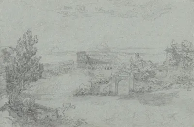 Landschaft Mit Gebauden Und Ruinen Darunter Der Eines Amphitheaters