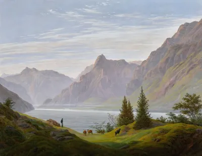 Landschaft Mit Gebirgsee Morgen Landscape With Mountain Lake Morning