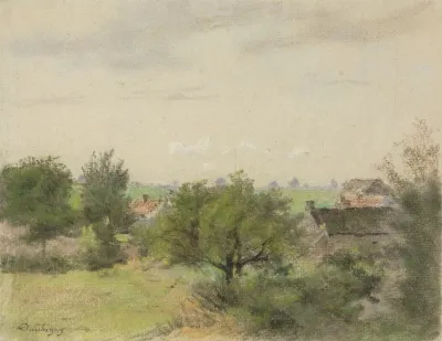 Landschaft Mit Hausern Zwischen Baumen