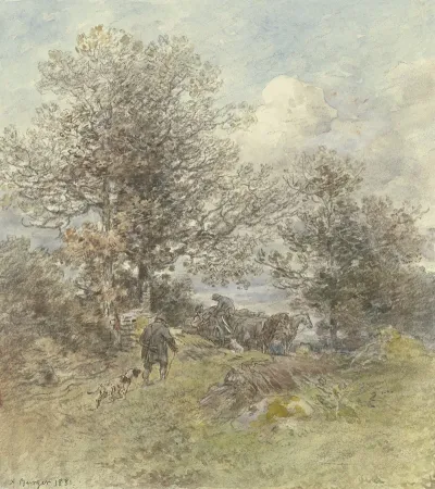 Landschaft Mit Jager Und Holzaufladendem Bauer