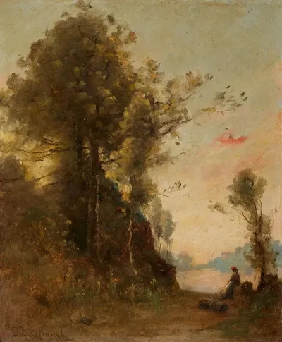 Landschaft Mit Reisigsammlerin