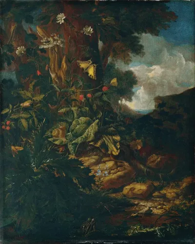 Landschaft Mit Reptilien Und Insekten