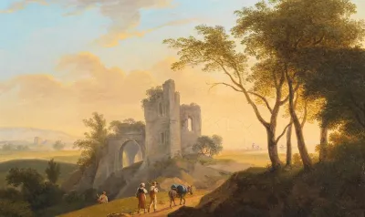 Landschaft Mit Ruine Und Wanderern
