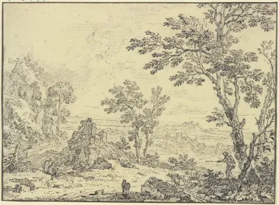 Landschaft Mit Ruinen Vorne Rechts Ein Schafhirte