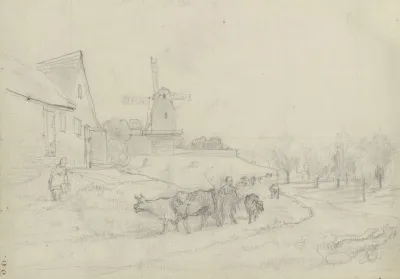 Landschaft Mit Viehtrieb Und Windmuhle