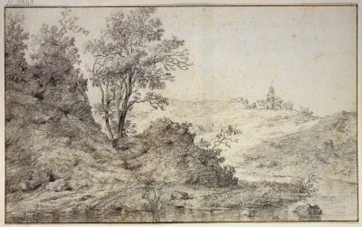 Landschaft Mit Wasser Auf Dem Hugel Hirte Und Hirtin Mit Vieh