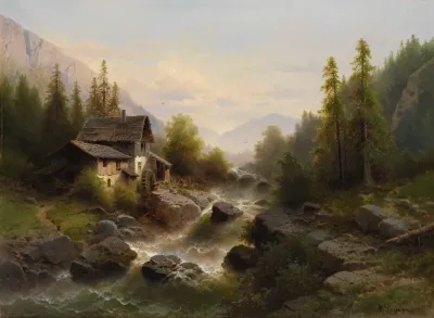 Landschaft Mit Wassermuhle Im Berner Oberland