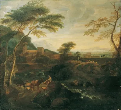 Landschaft Mit Weidenden Kuhen 2