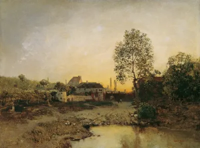 Landschaft Mit Weiher Und Gehoften