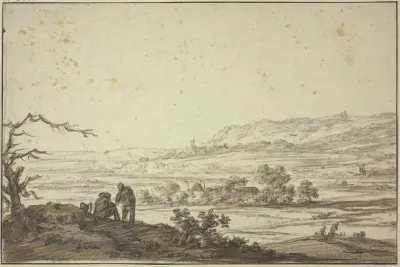 Landschaft Vorne Links An Einem Durren Baum Zwei Figuren