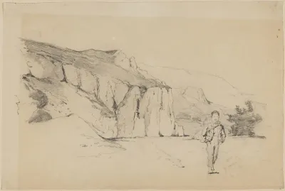 Landschaftsstudie Blick Auf Felsen Und Einen Jungen Im Vordergrund
