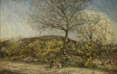 Landschap Met Bloeiende Boomgaard