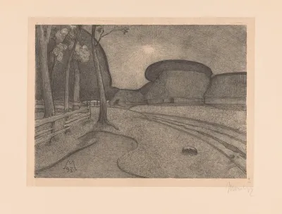 Landschap Met Boerderij Avond