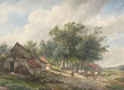 Landschap Met Boerderijen En Vee