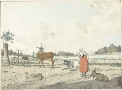 Landschap Met Boerin En Vee