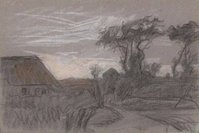 Landschap Met Bomen En Een Pad Langs Een Huis