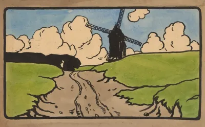 Landschap Met Een Molen Langs Een Weg
