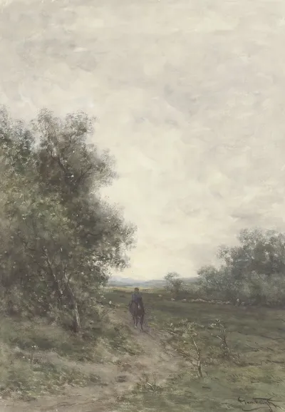 Landschap Met Een Ruiter En Een Kudde Schapen Met Herder