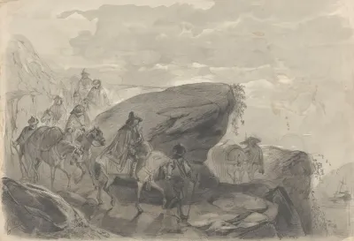 Landschap Met Een Stoet Reizigers