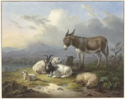 Landschap Met Ezel Geit En Schapen