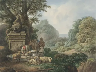 Landschap Met Herders Bij Een Waterplaats