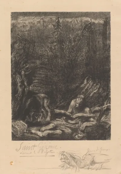 Landschap Met Leeuw En De Heilige Hieronymus Met Boek