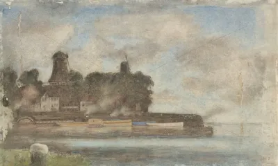 Landschap Met Molens Bij Water