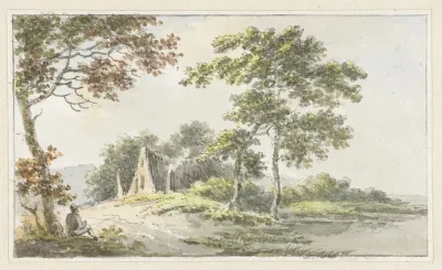 Landschap Met Rustende Wandelaar