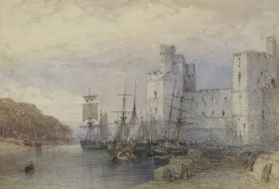 Landschap Met Schepen Voor Caernarvon Castle