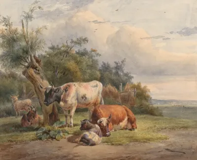 Landschap Met Vee Bij Een Boom