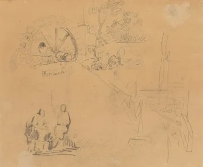 Landschapsfragment Met Waterrad En Twee Figuren