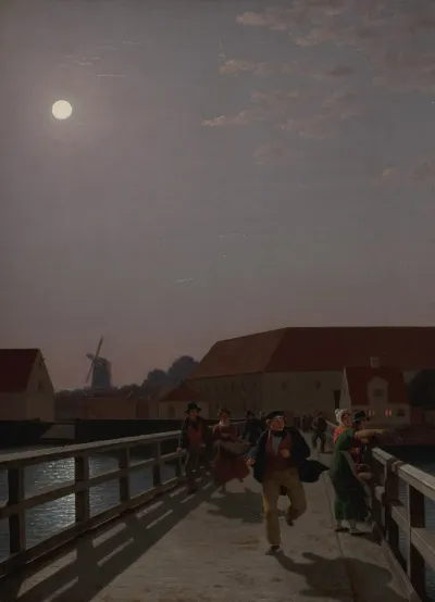 Langebro Copenhagen In The Moonlight With Running Figures