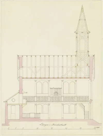 Langsschnitt Durch Eine Kirche Fur Die Gemeinde Friedrichsdorf
