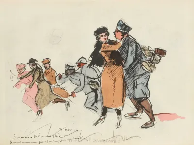Lannonce De Larmistice Permissionnaires Poursuivant Des Midinettes 14 Novembre 1918