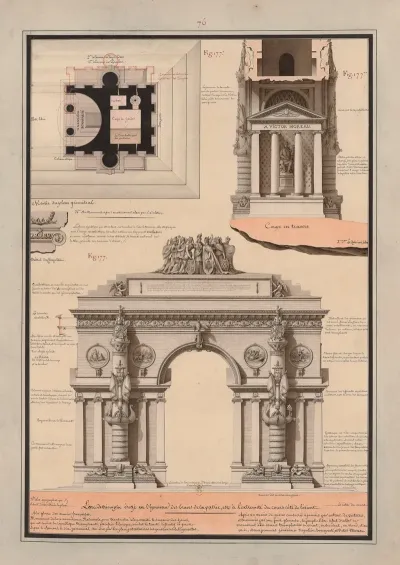 Larc De Triomphe Erige En Lhonneur Des Braves De La Patrie Est A Lextremite Du Cours Du Cote De Lorient Moitie Du Plan Geometral