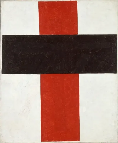 Large Cross In Black Over Red On White
